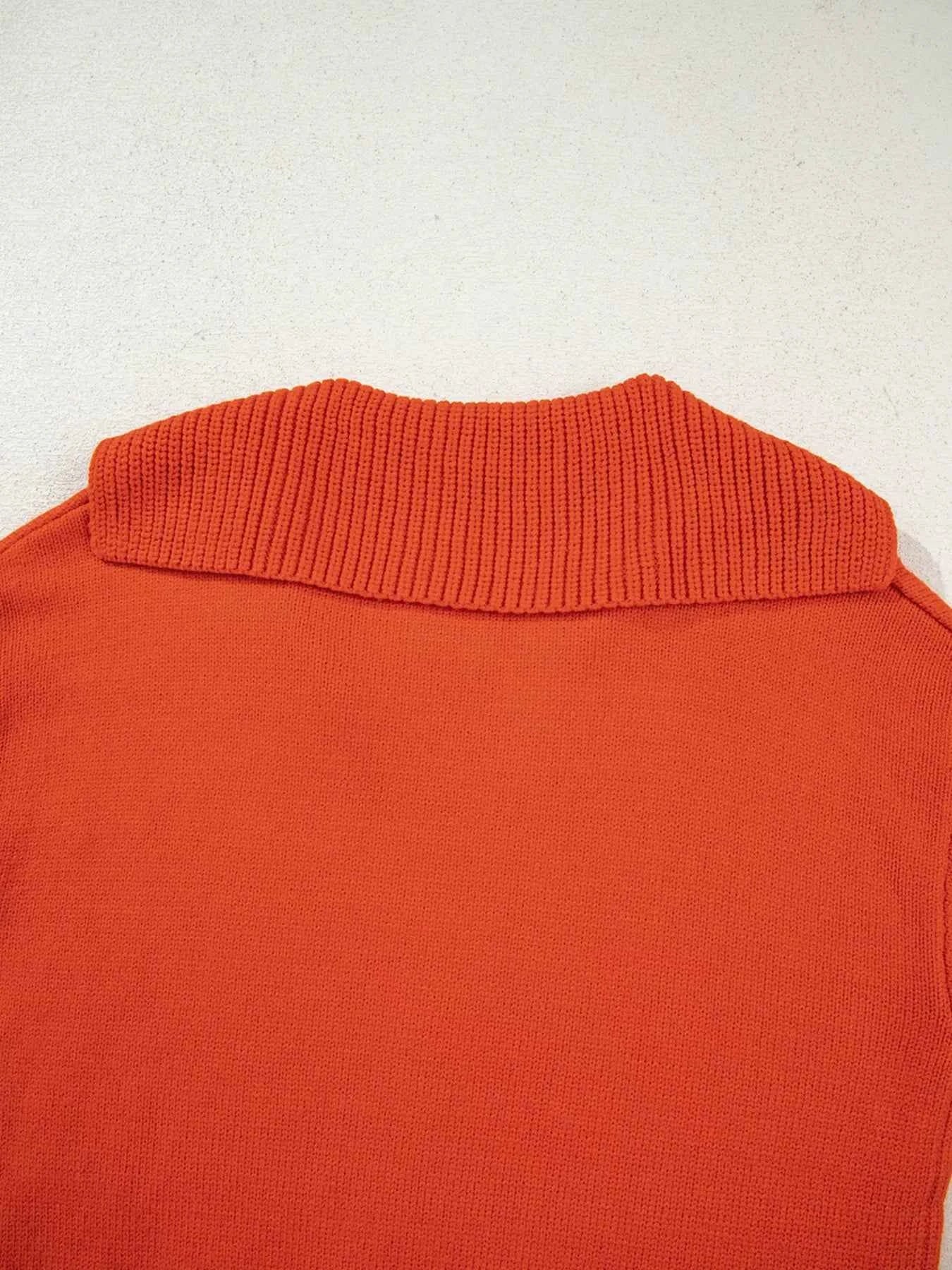 Collared V Neck Ribbed Edge Sweater