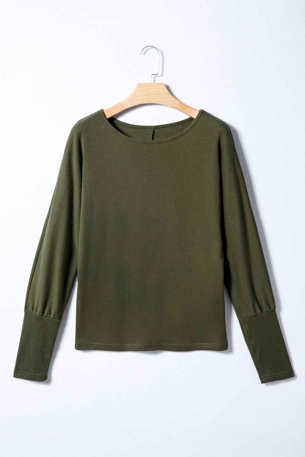 Four Leaf Clover Solid Color Extended Cuffs Long Sleeve Top