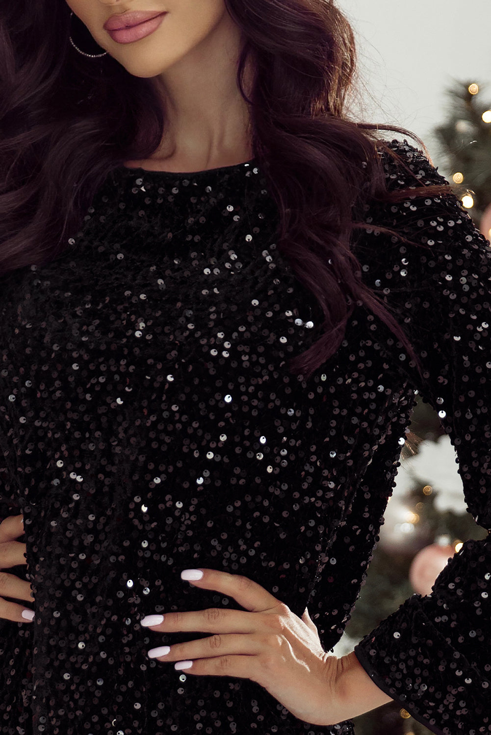 Black Sequin Long Sleeve Knot Cutout Back Mini Dress Dear-Lover Dropshipping