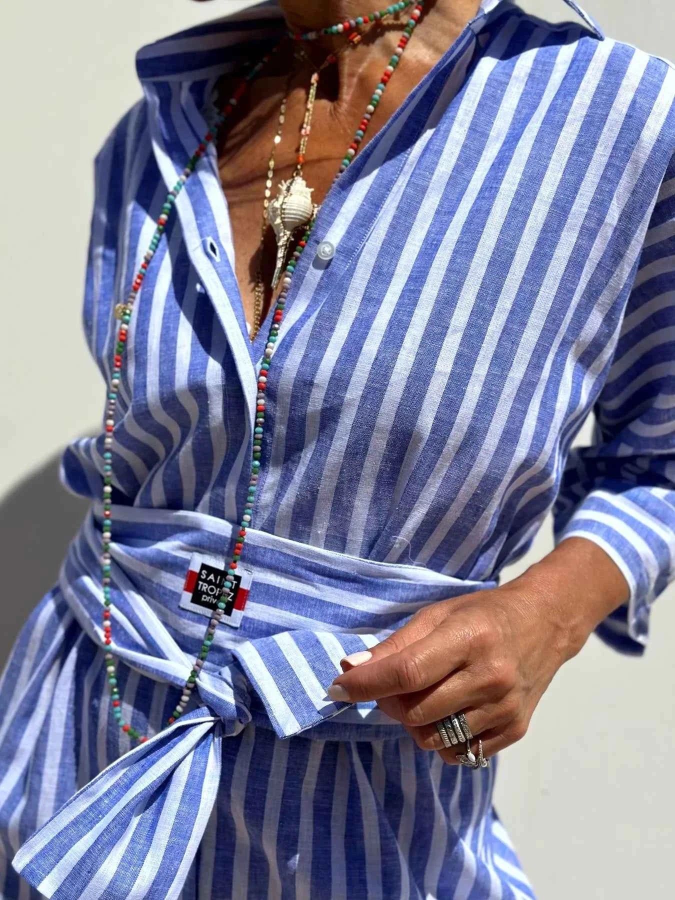 Striped Long Sleeve Shirt Dress.