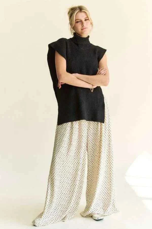 Davi & Dani Side Split Turtleneck Sleeveless Knit Top