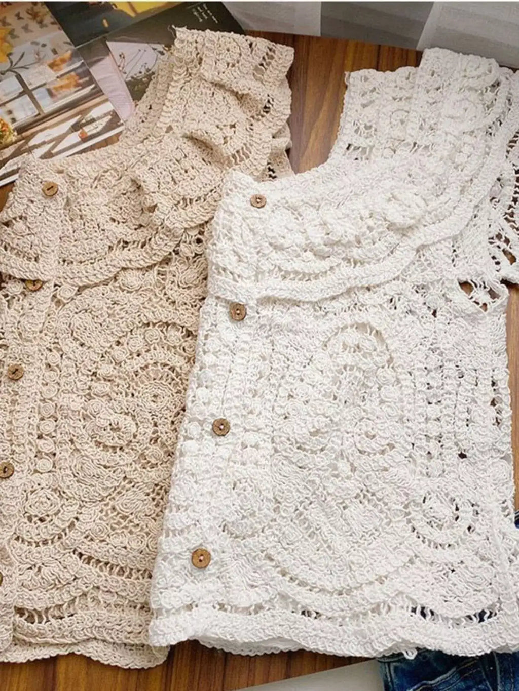 Crochet Lace Button Up Cardigan.