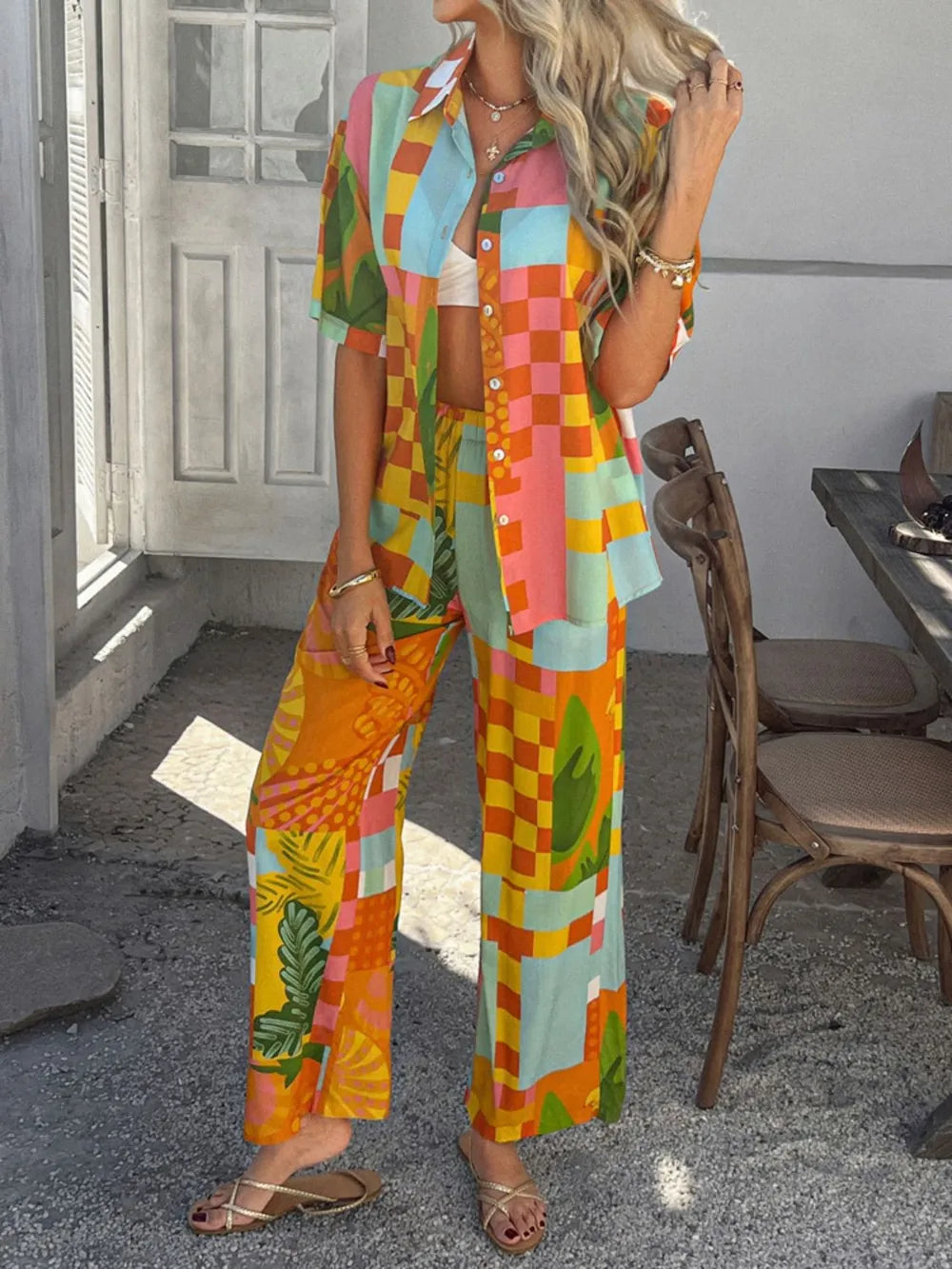 Button Down Shirt and Pants Set - CHIC TB