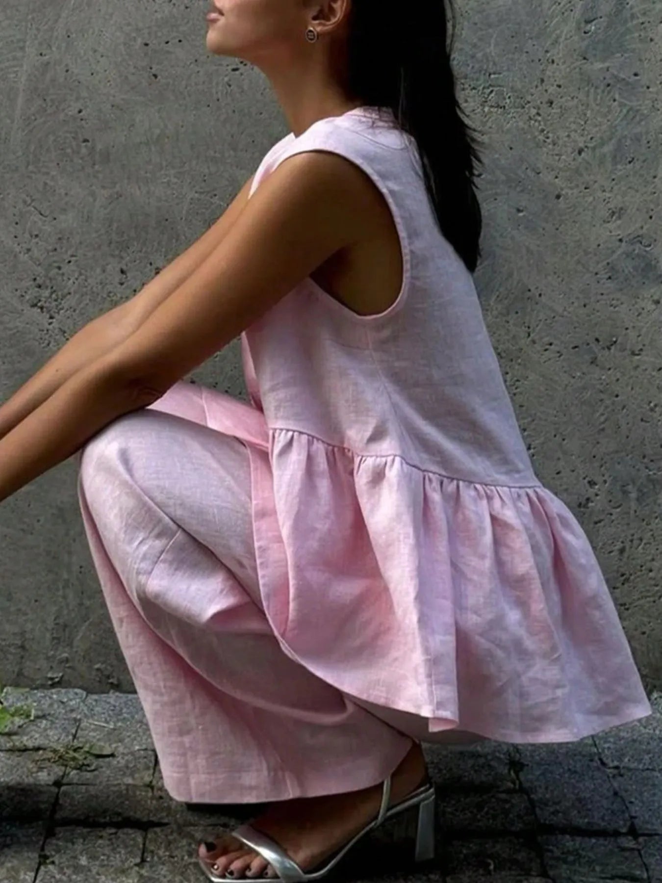 Button Down Peplum Vest and Pants Set.