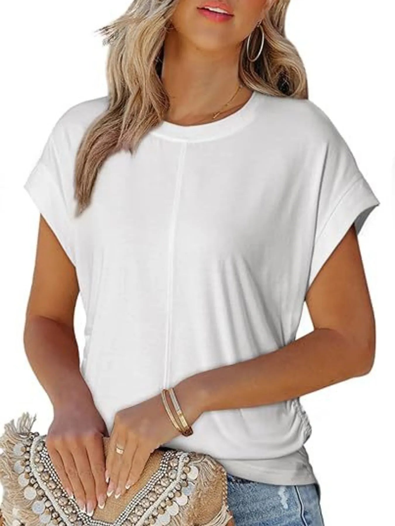 Round Neck Short Sleeve women  T-Shirt.