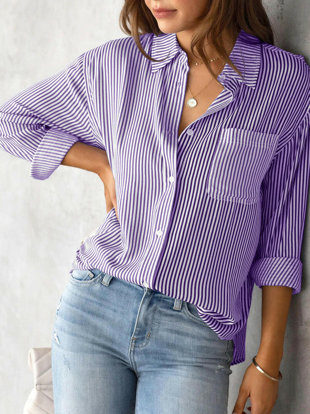 Lovelet Striped Collared Neck Shirt with Pocket.