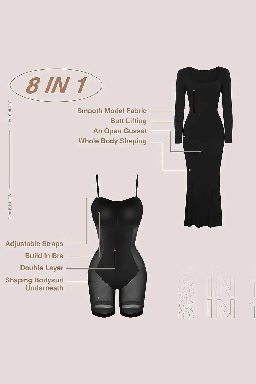 Basic Bae Built-In Shapewear Square Neck Long Sleeve Maxi Dress.