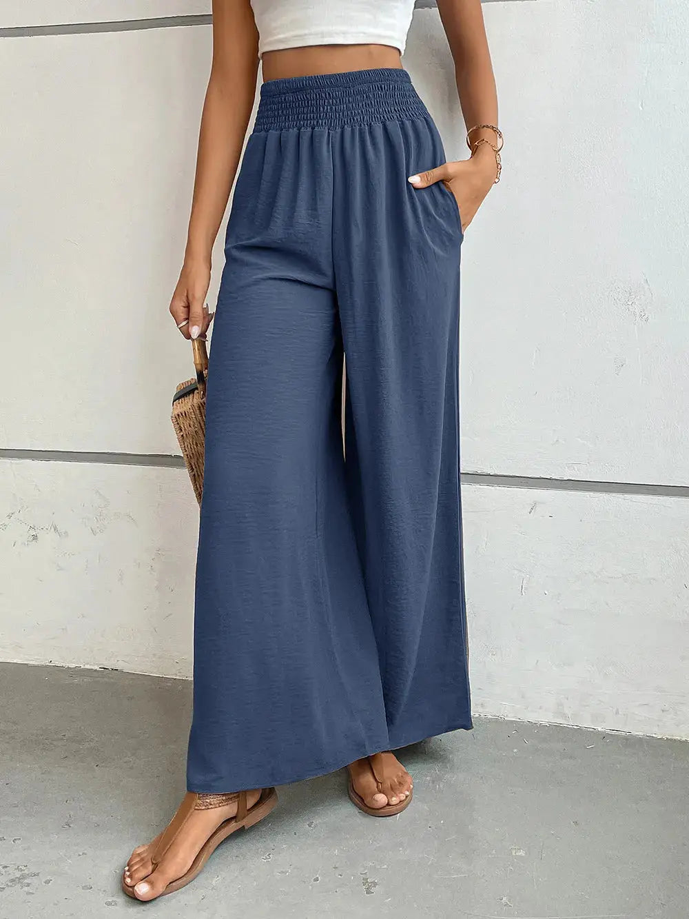 Perfee Wide Leg Pants with Pockets.