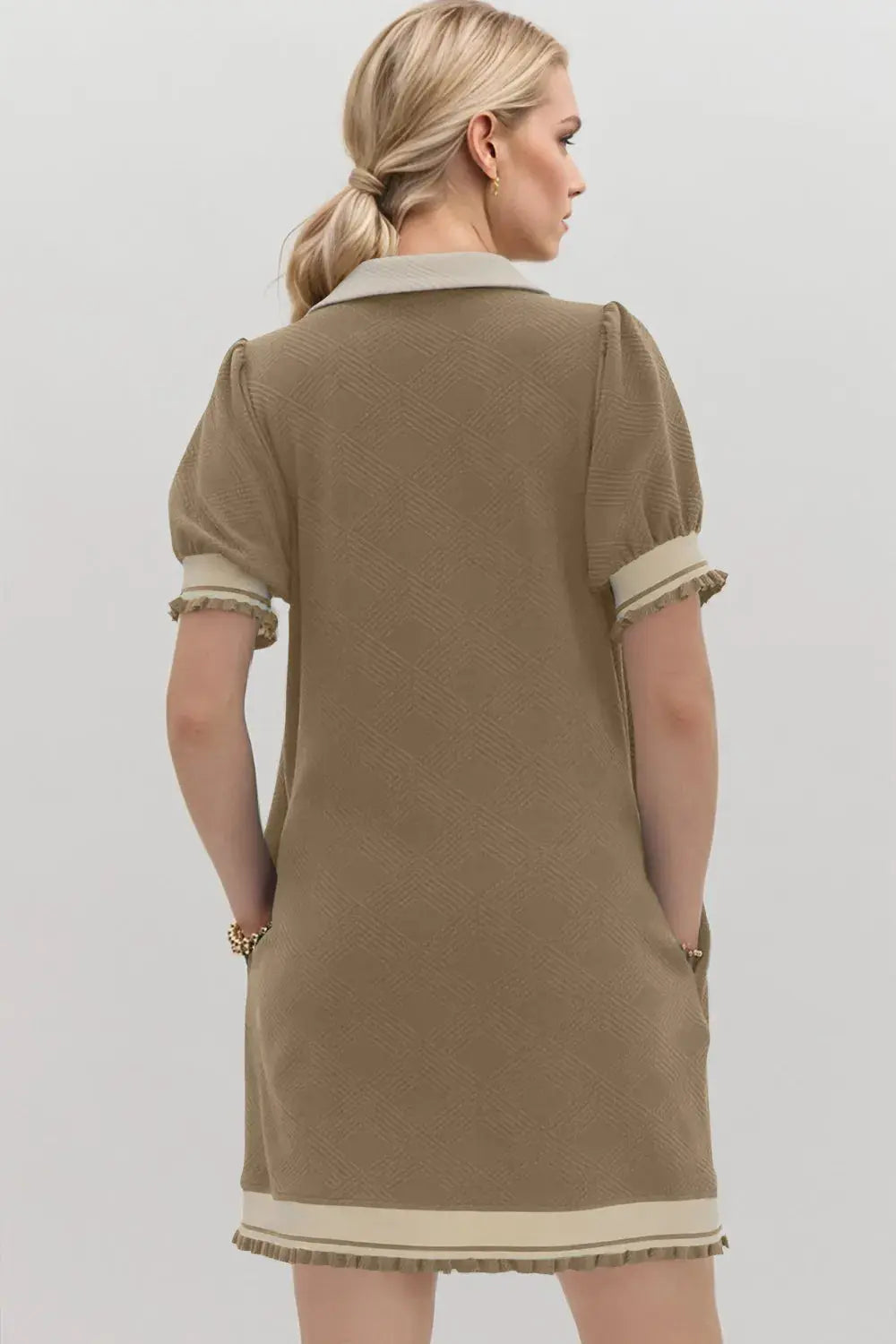 Oh Frill Contrast Trim Johnny Collar Short Sleeve Mini Dress.