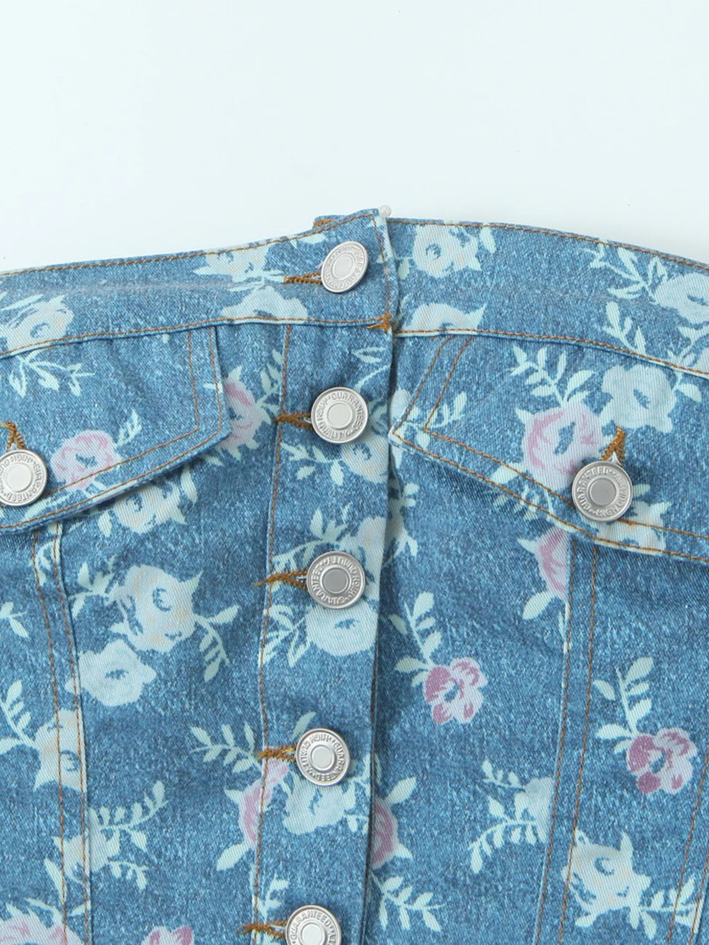 Floral Print Strapless Top and Skort Denim Set.