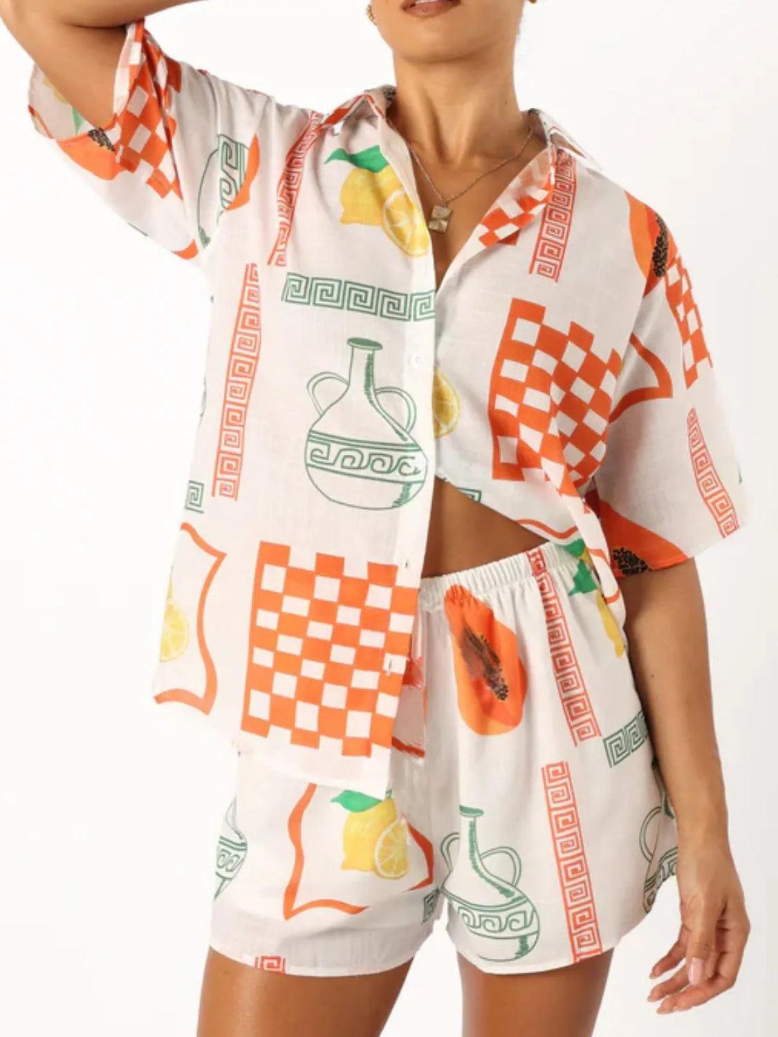 Button Up Top and Shorts Set WOMEN - CHIC TB