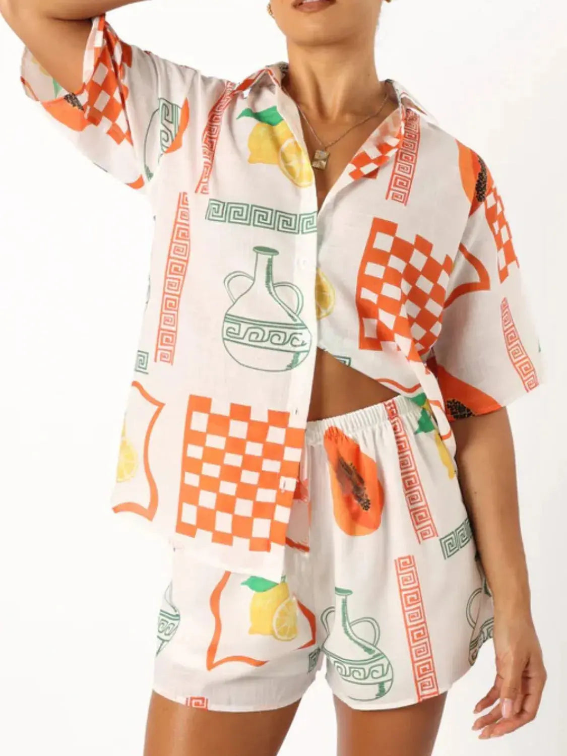 Button Up Top and Shorts Set WOMEN.