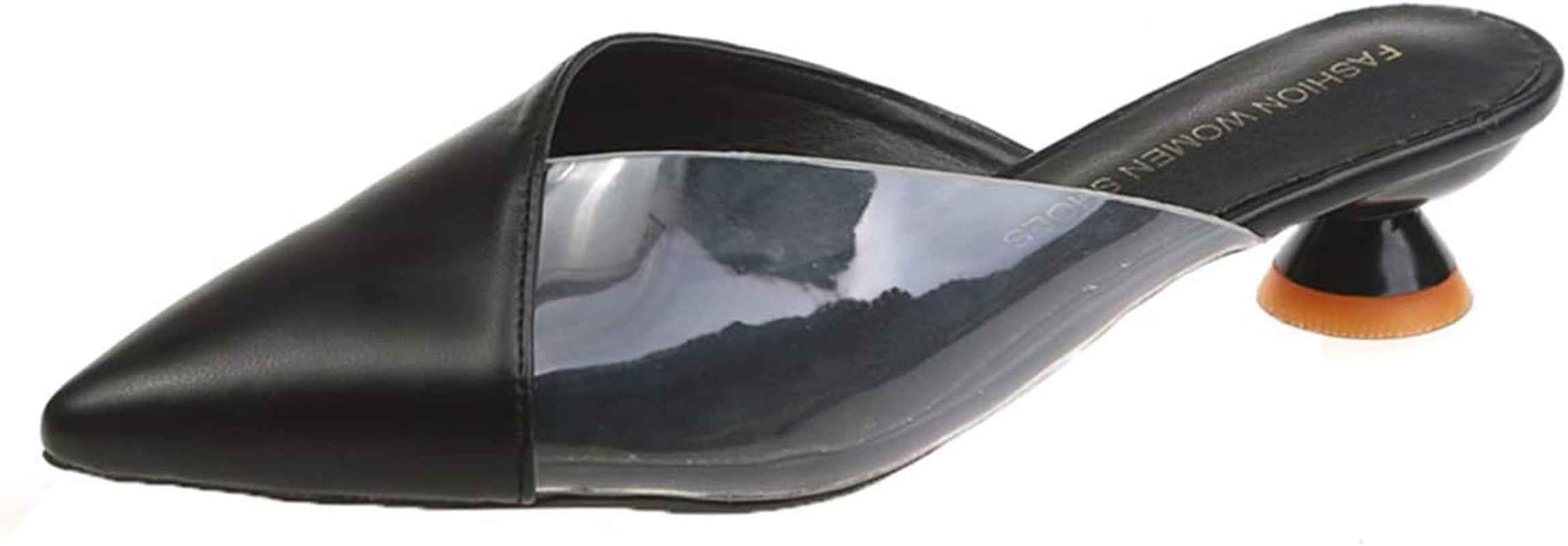 Hello Shero Comfortable Low Heel Mules Closed Pointed Toe Slip on Pumps Soft Synthetic Leather Dress Shoes Casual Daily Wear