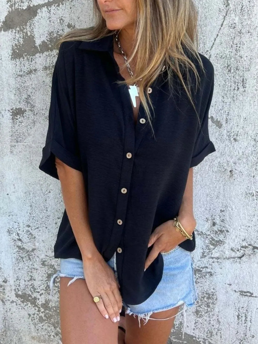 Button Down Short Sleeve Shirt Plus Size.