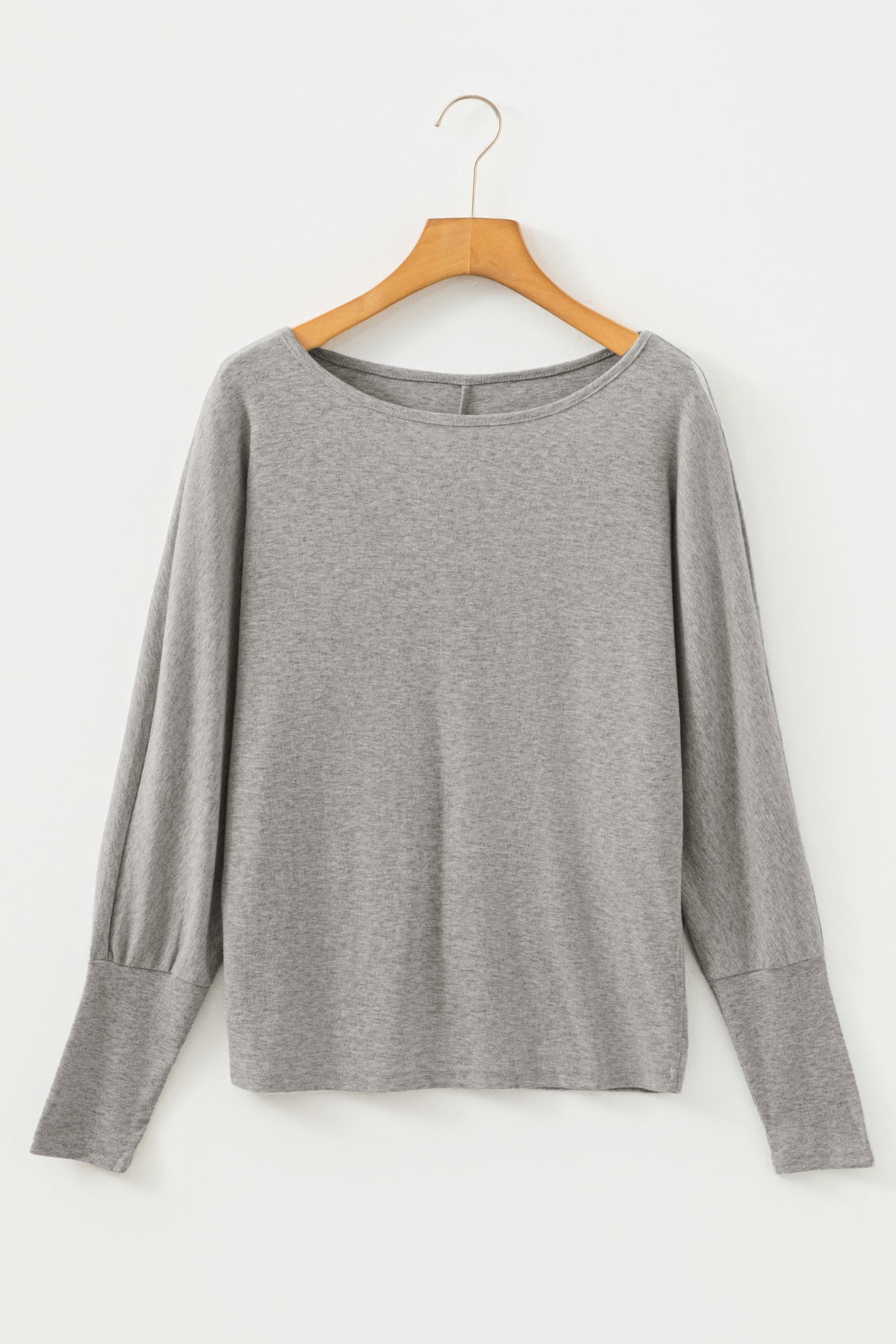 Light Grey Solid Color Extended Cuffs Long Sleeve Top