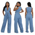 Slim-fit Elastic Washed Denim Jumpsuit With A Fitted Waist