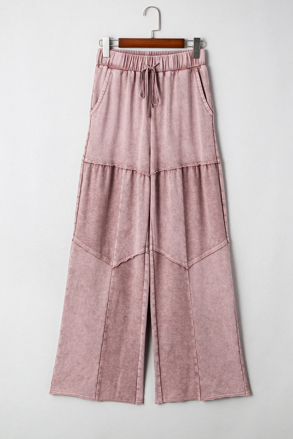 Careys Mineral Wash Tiered Wide Leg Patchwork Drawstring Pants Dear-Lover Dropshipping
