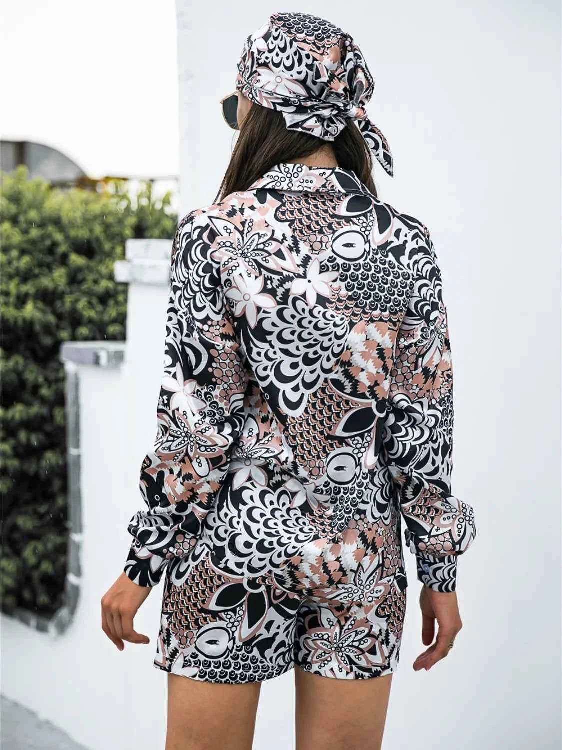 Long Sleeve Shirt and Shorts Set womem