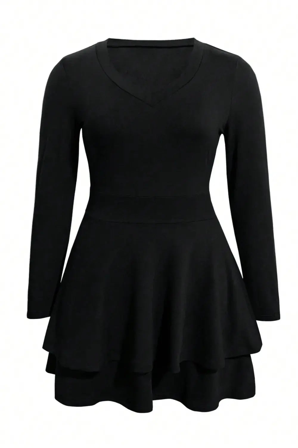 Plus Size Layered V-Neck Long Sleeve Mini Dress.