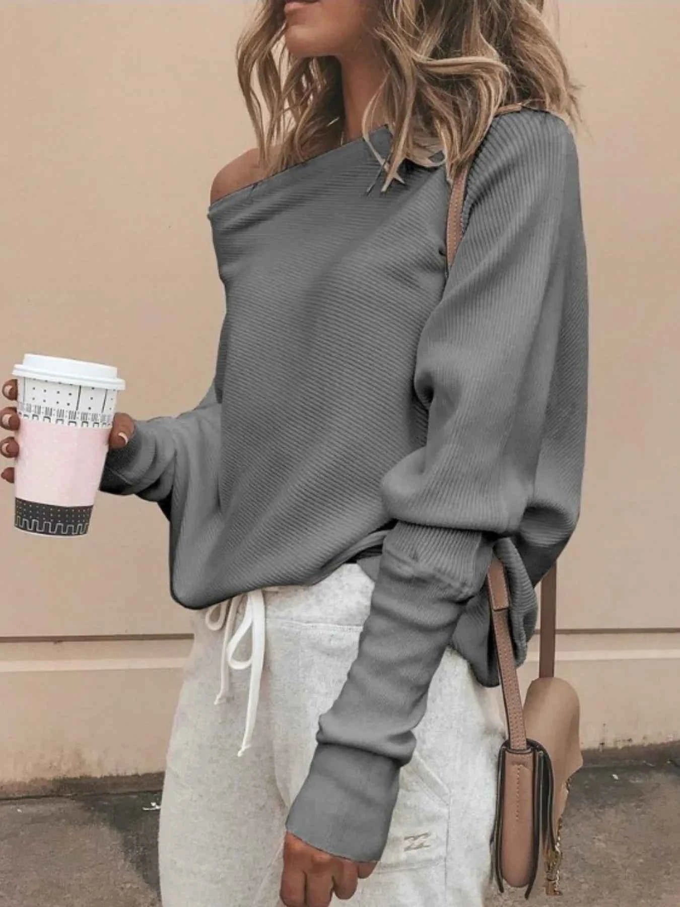 Single Shoulder Ribbed Knit Top.