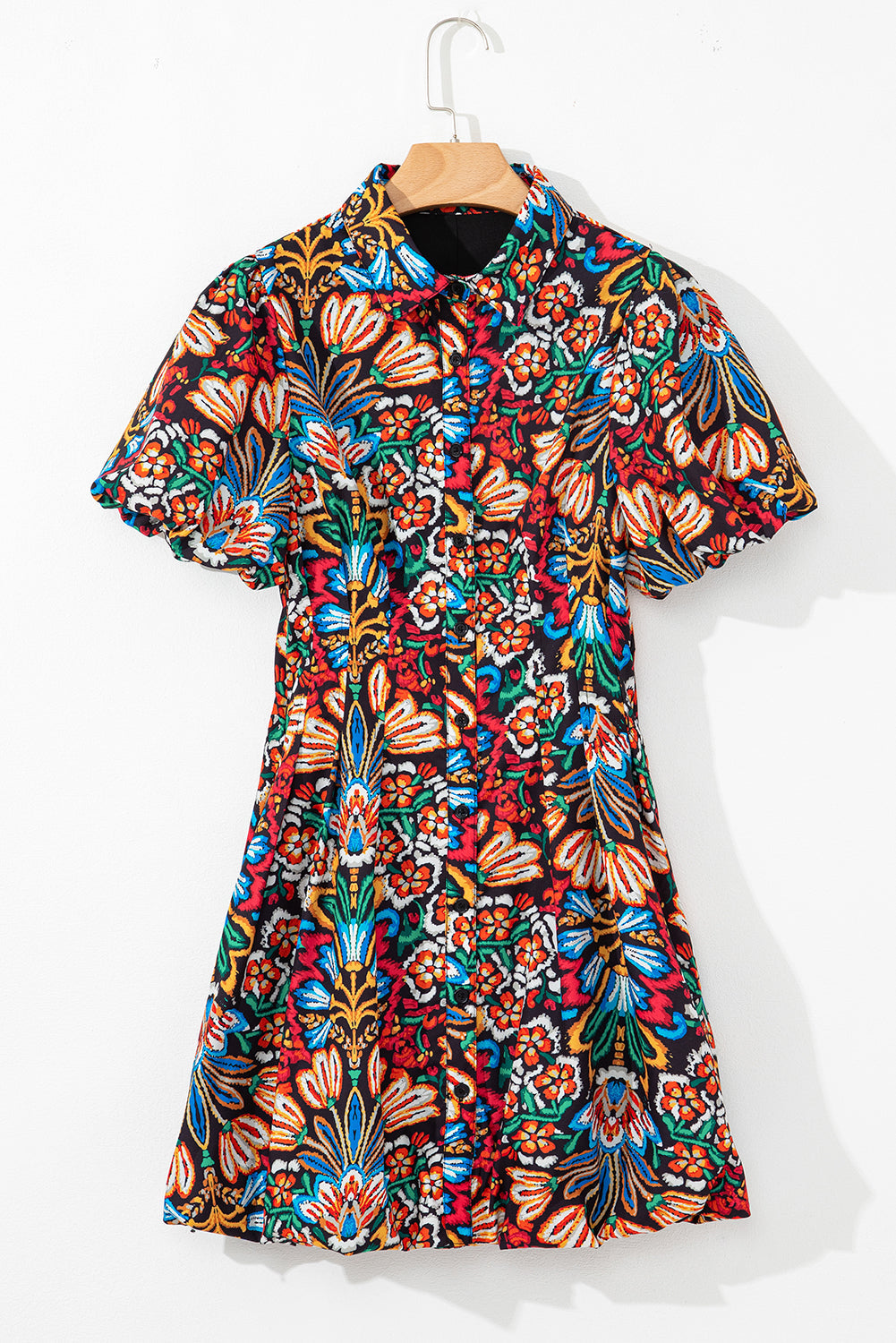 Multicolour Floral Puff Short Sleeve Shirt Mini Dress Dear-Lover Dropshipping