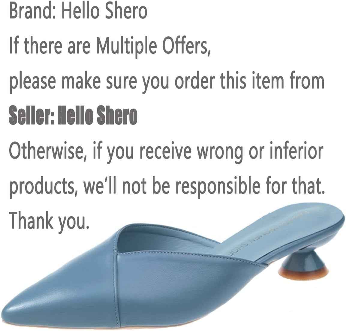 Hello Shero Comfortable Low Heel Mules Closed Pointed Toe Slip on Pumps Soft Synthetic Leather Dress Shoes Casual Daily Wear
