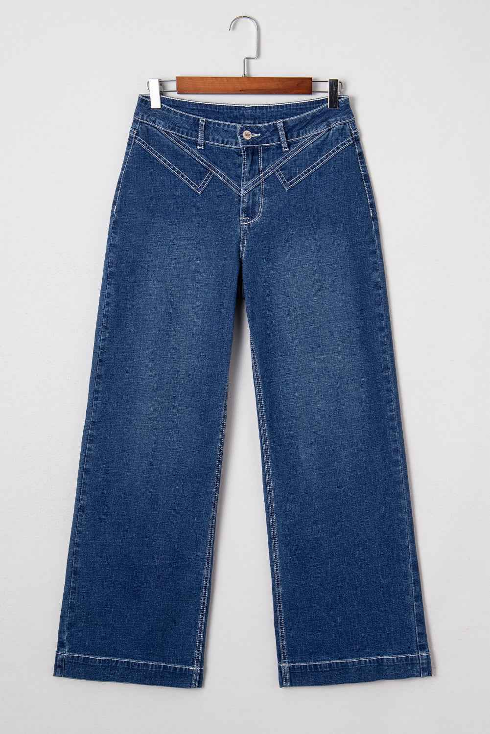 Sail Blue Stitched Waist Detail Loose Cuffed Jeans