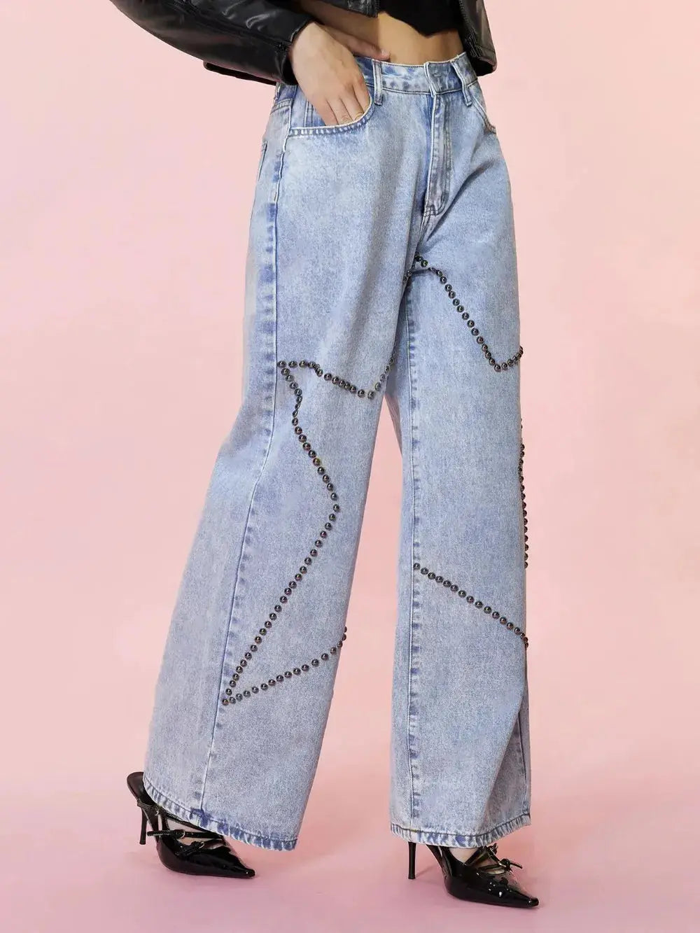 Studded Star Straight Jeans with Pockets.