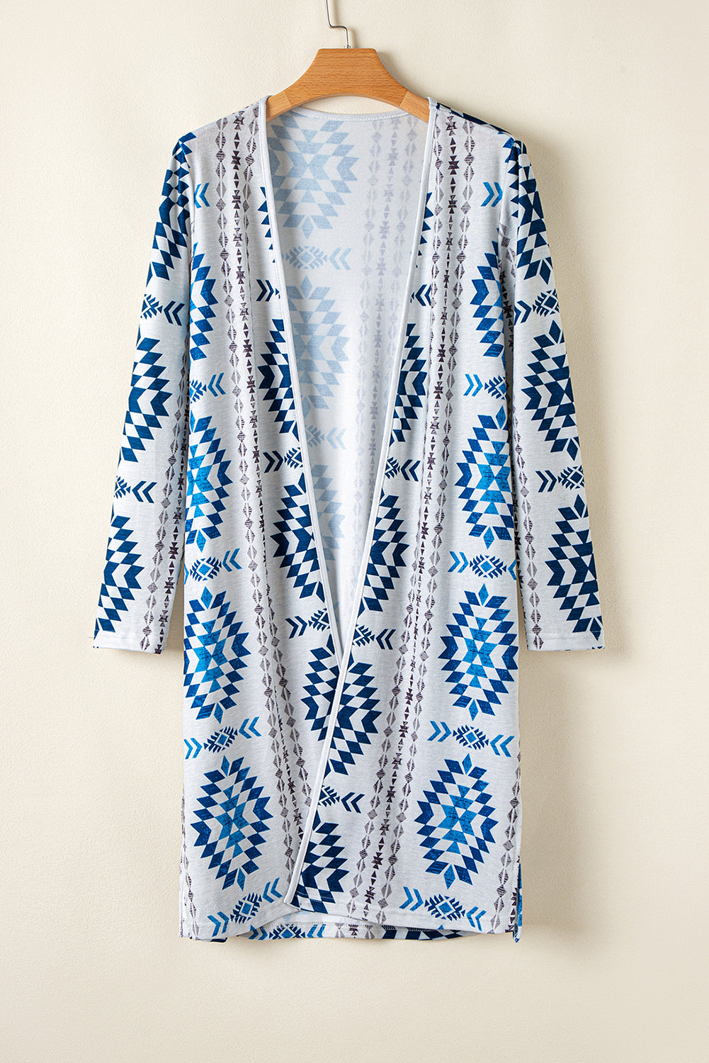 Sky Blue Western Aztec Printed Open Front Long Cardigan Dear-Lover Dropshipping