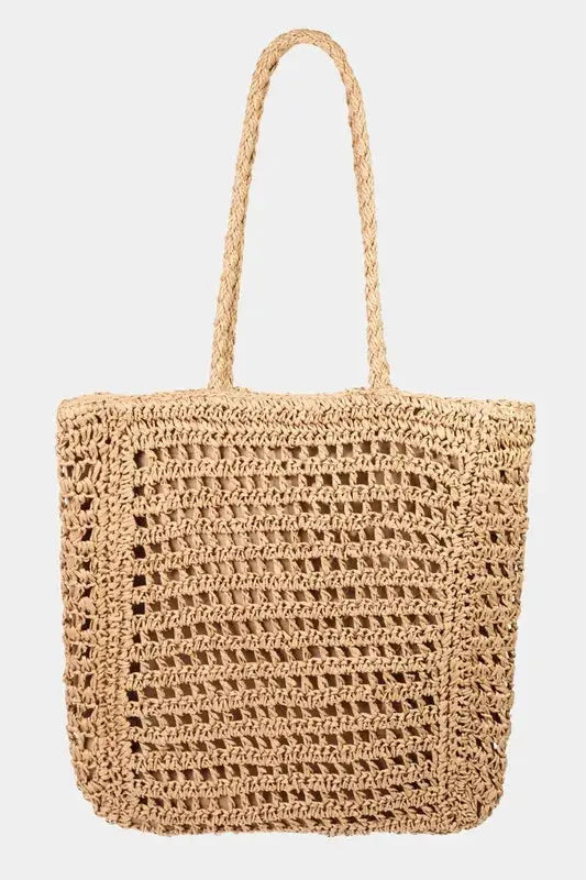 Fame Straw Braided Beach Tote Bag.