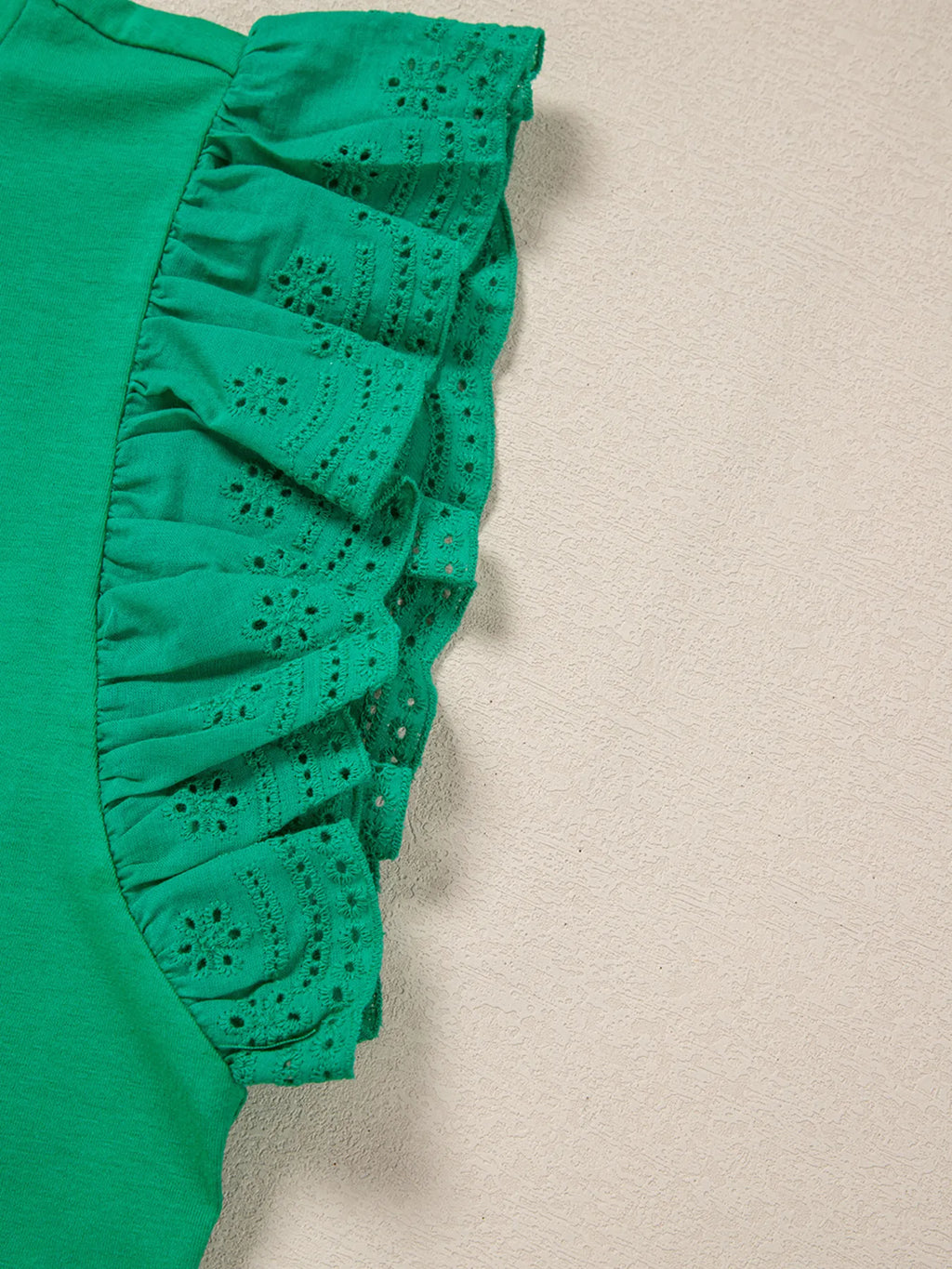 Ruffled Sleeve Slim Fit Crew Neck Top.