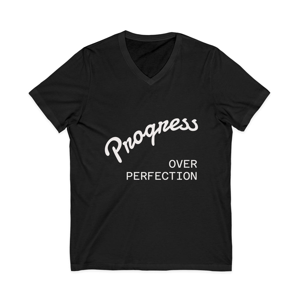 Progress Over Perfection V-Neck Tee — Inspirational Women’s Motivational T-Shirt