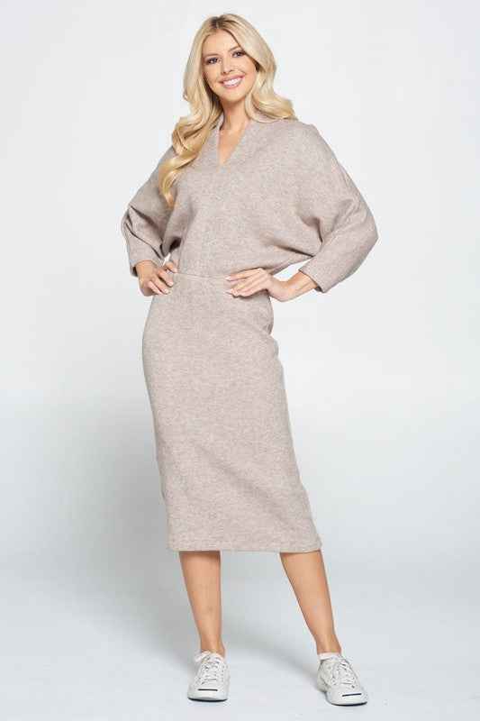 Sweater Knit Dolman Sleeve Midi Dress