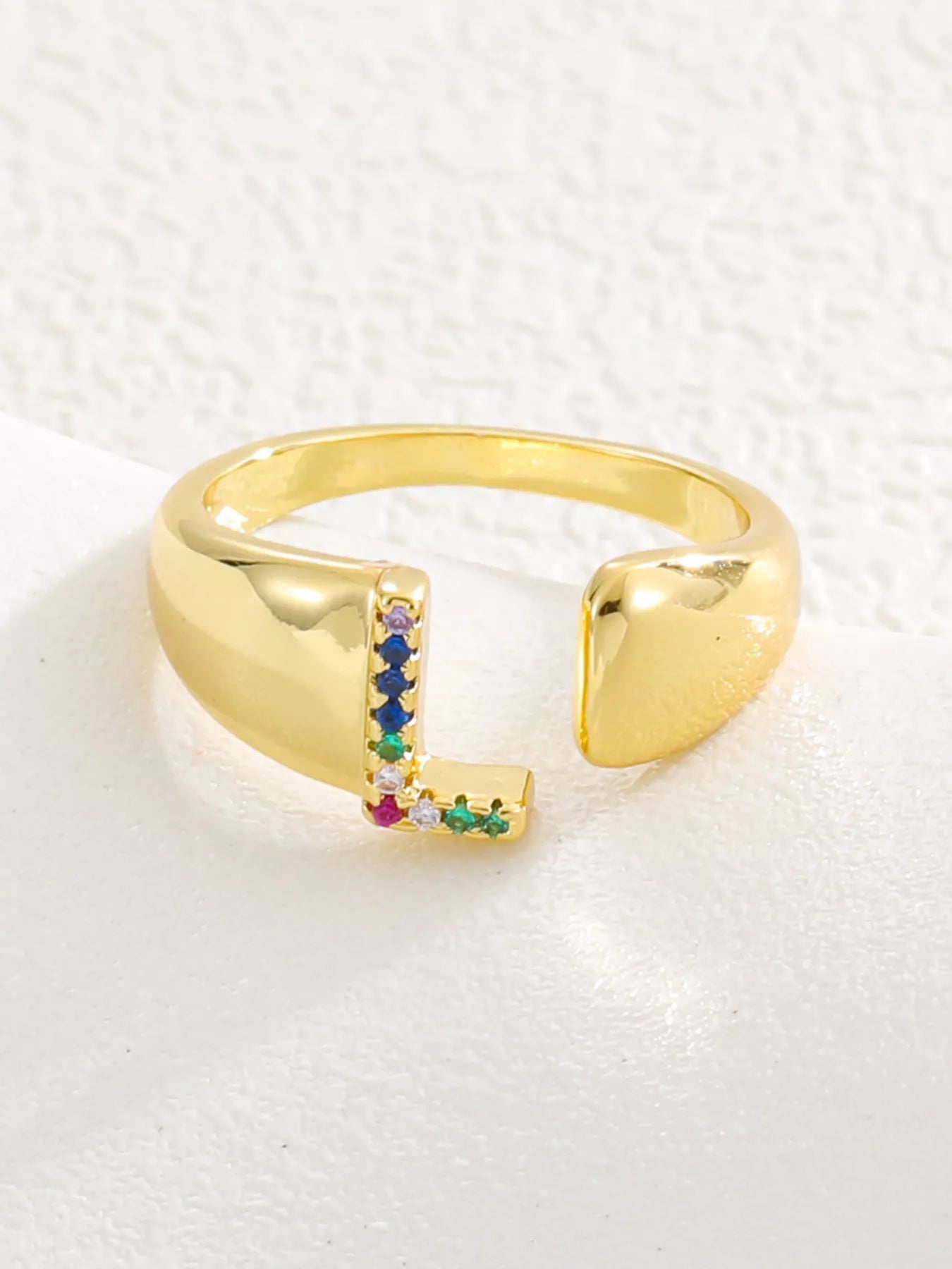 18K Gold-Plated Zircon Letter Ring.