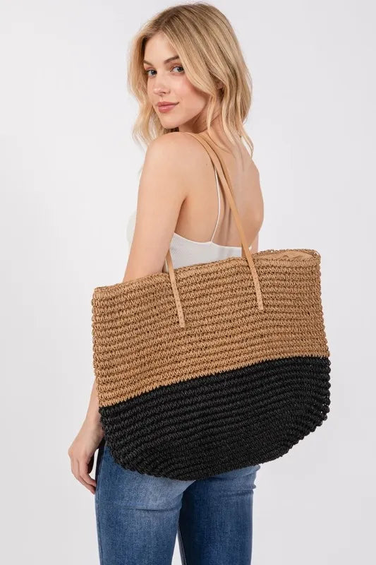 Straw BEACH Braided Beach Tote Bag.