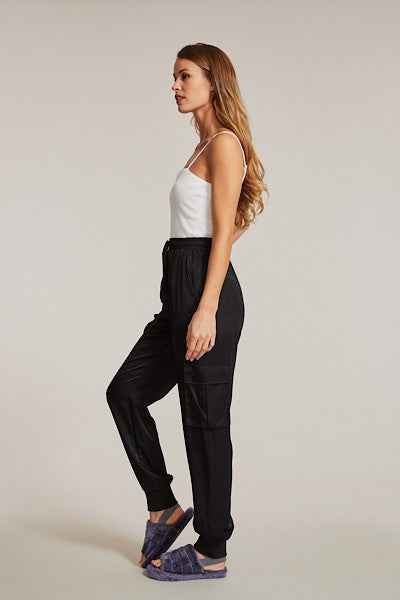 Textured satin cargo pants