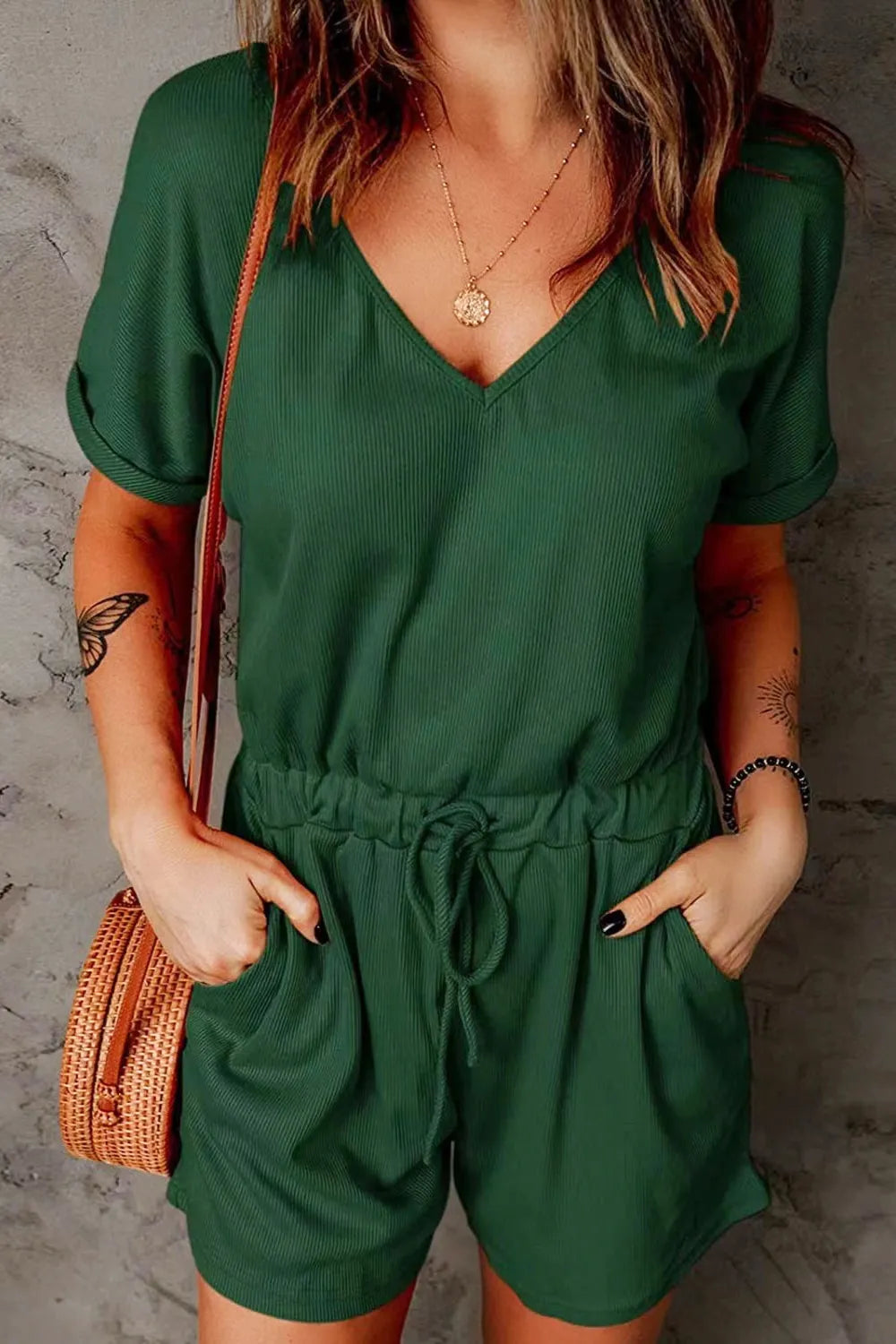 V-Neck Short Sleeve Romper.