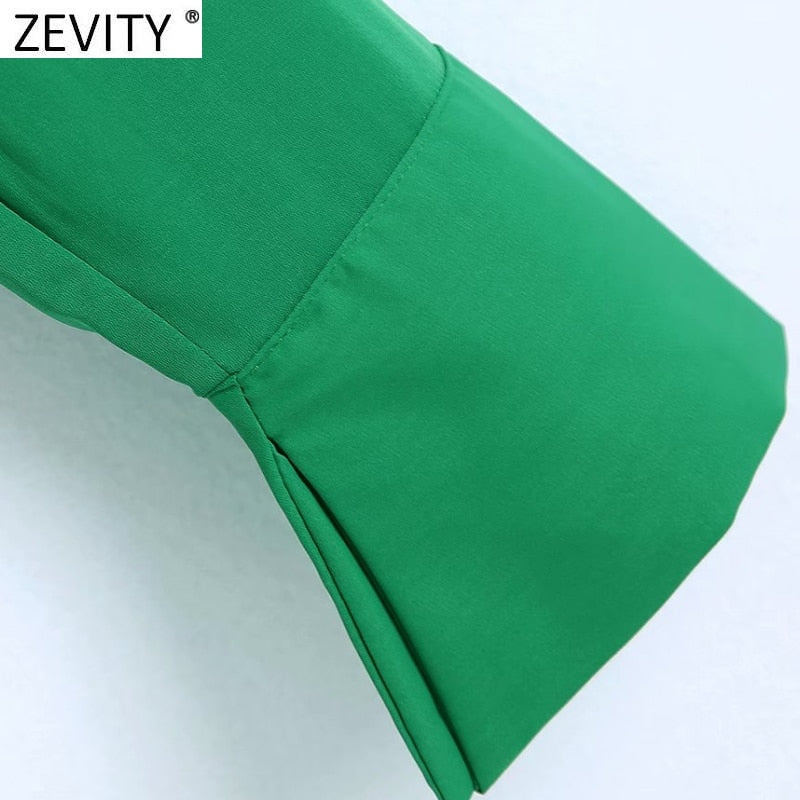 Zevity Women Fashion Turn Down Collar Knotted Green Color Short Smock Blouse Female Long Sleeve Slim Shirt Chic Crop Tops LS9465 eprolo
