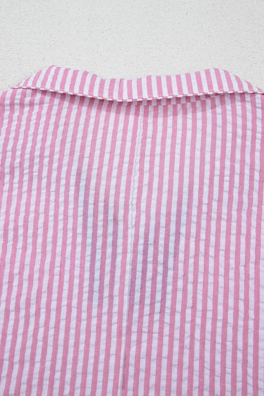 Striped Print Contrast Split Neck Dolman Sleeve Blouse.