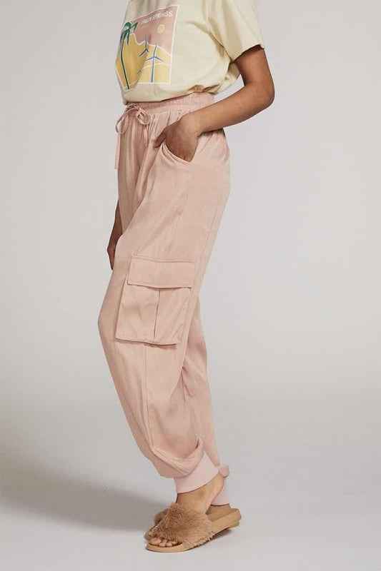 Textured satin cargo pants