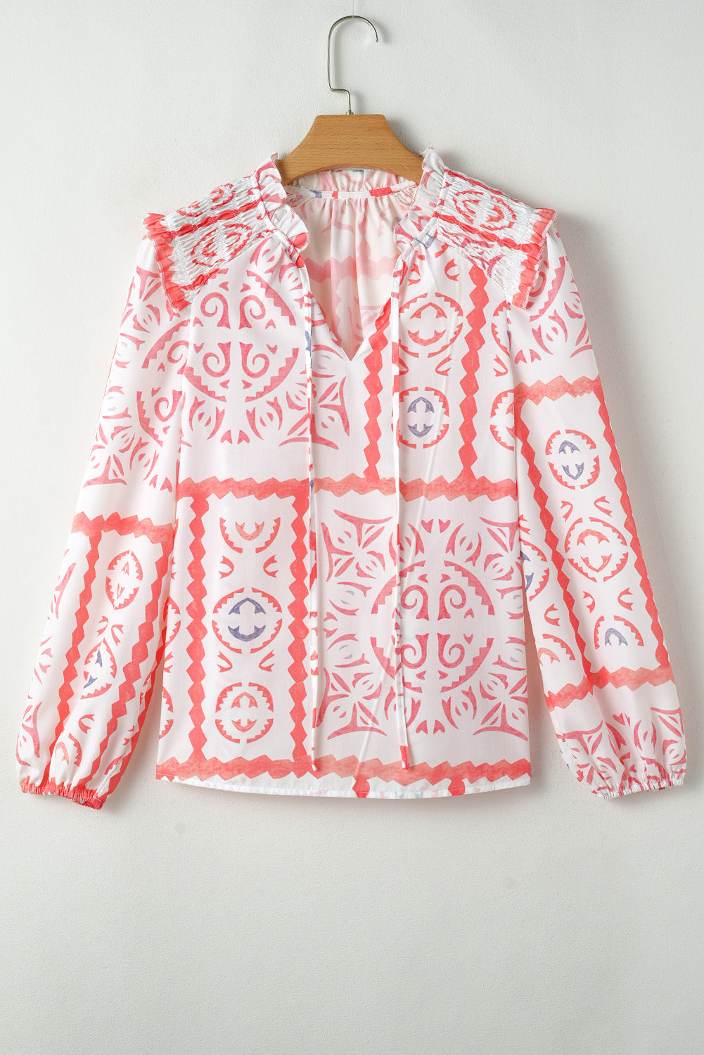 Desert Flower Vintage Print Smocked Poet Collar Billowy Blouson Sleeves Blouse Dear-Lover Dropshipping