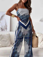 Stretchy Printed Cami Top And Wide Leg Pants Two Piece Set