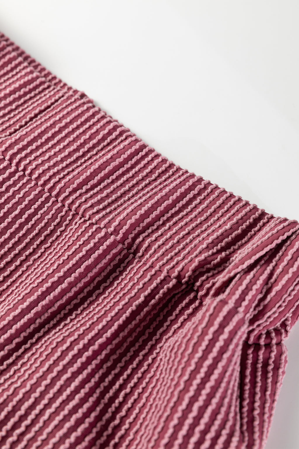 Burgundy Twisted Ribbed High Neck Loose Tee Elastic High Waist Loose Pant Set