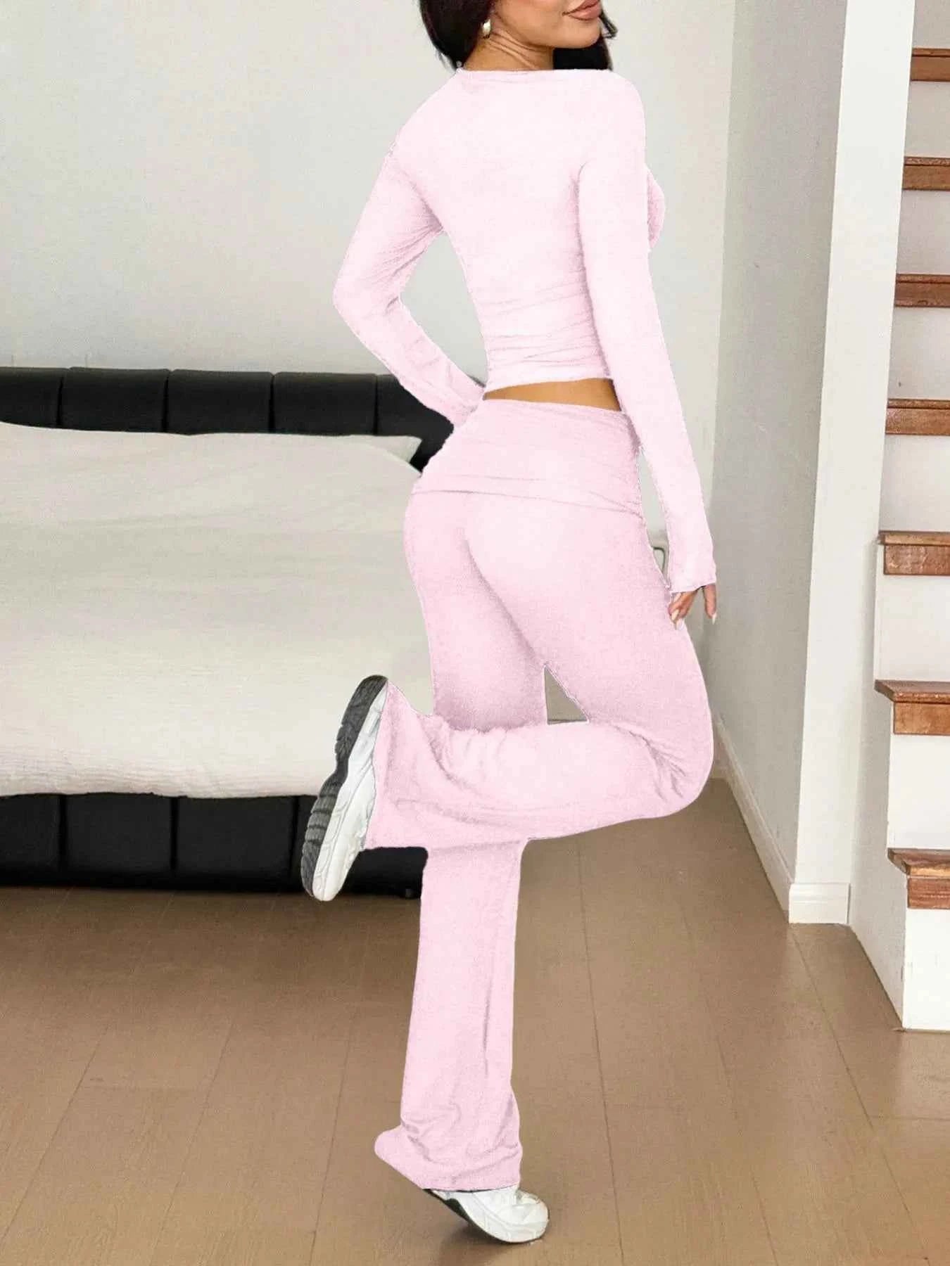 Long Sleeve Crop Top and Bootcut Pants Set