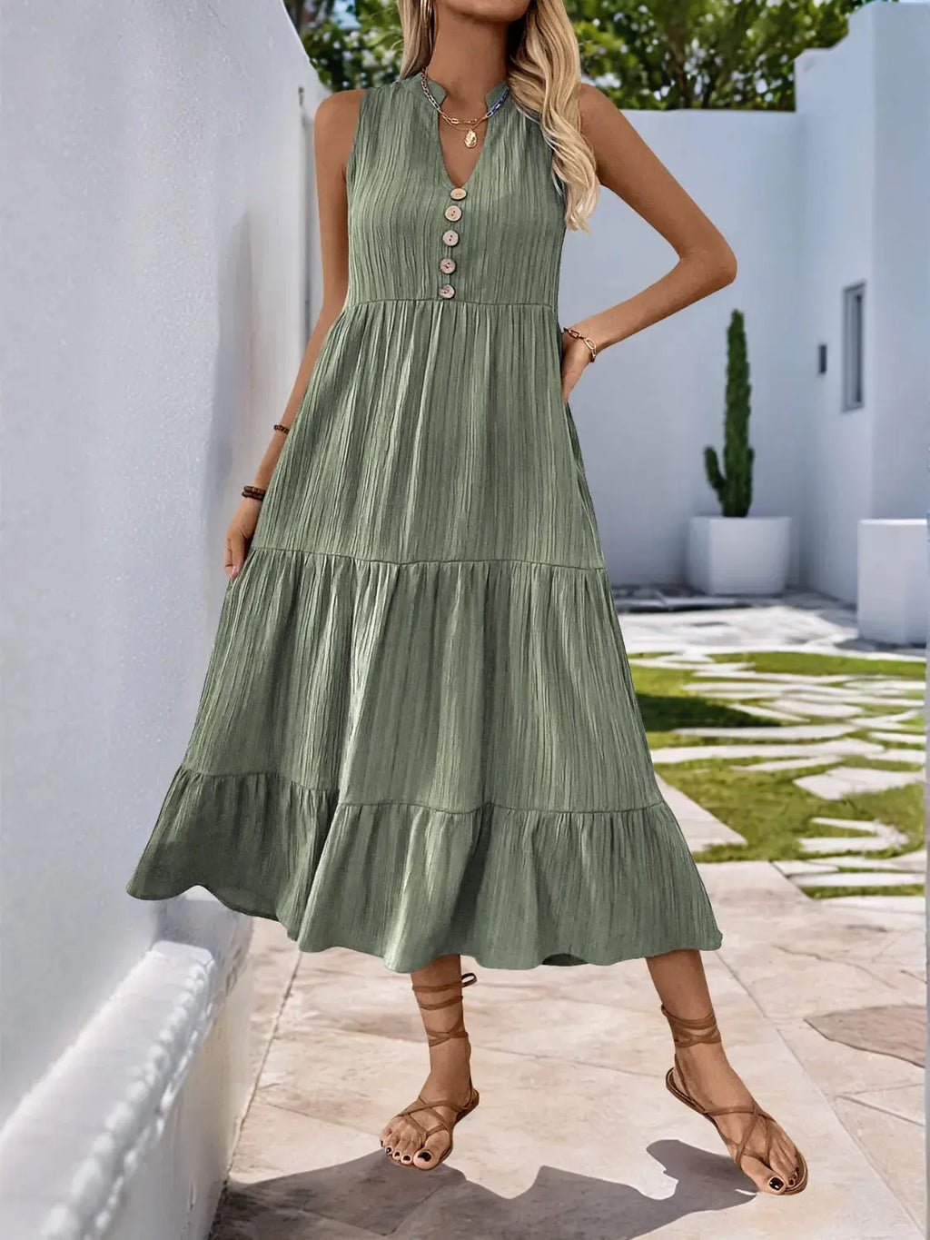 Sleeveless Midi Tiered Dress.