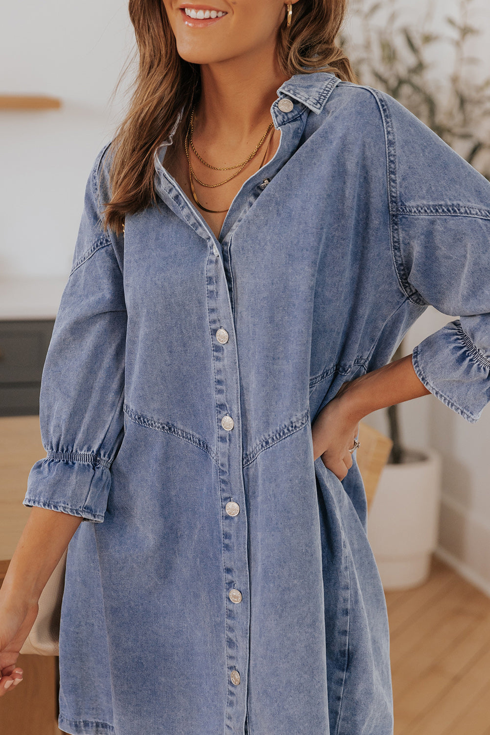 Sky Blue Buttoned Long Sleeve Denim Mini Dress Dear-Lover Dropshipping