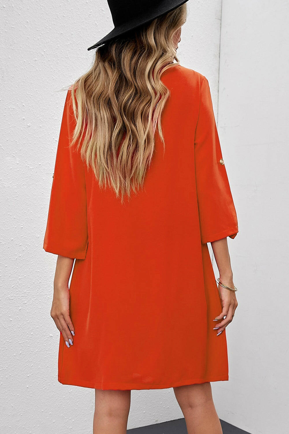 Buttoned V-Neck Dress.