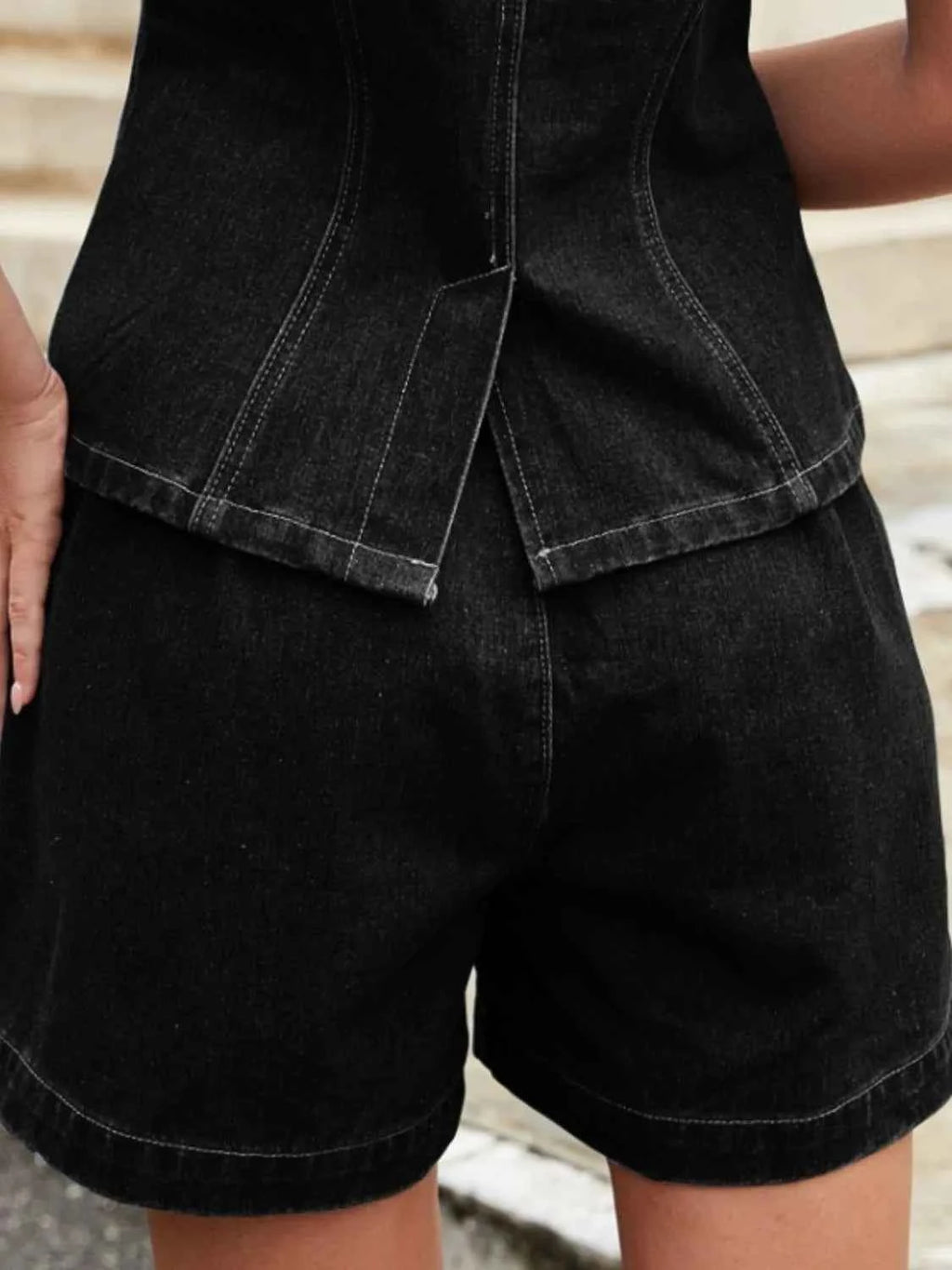 Button Down Vest and Shorts Denim Set.