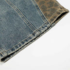 Leopard print patchwork washed curved knife jeans