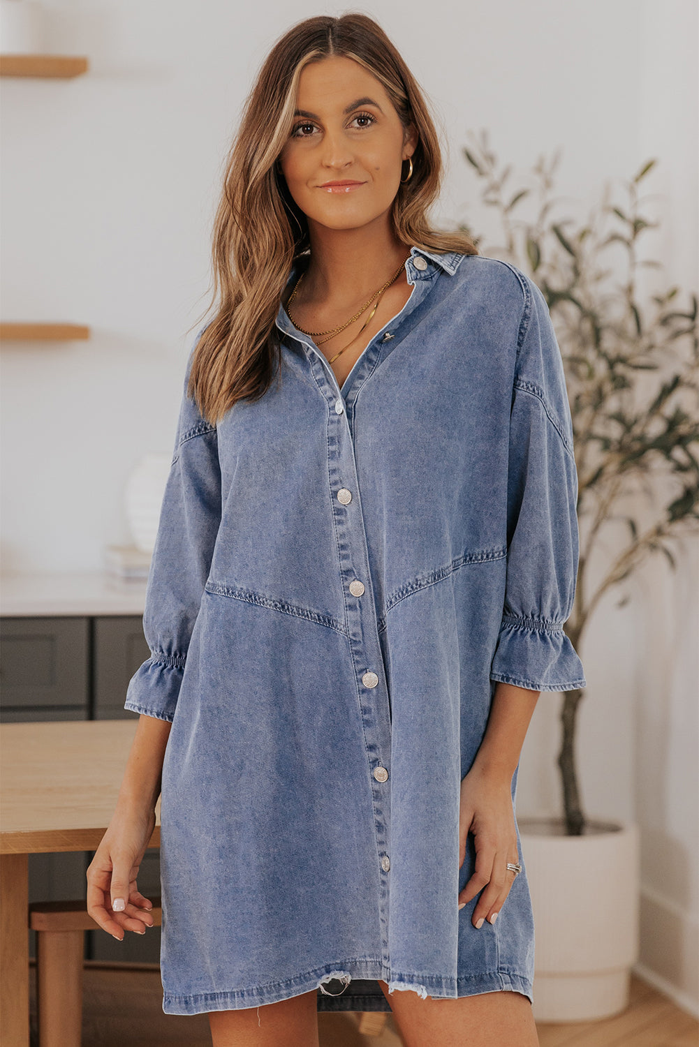 Sky Blue Buttoned Long Sleeve Denim Mini Dress Dear-Lover Dropshipping